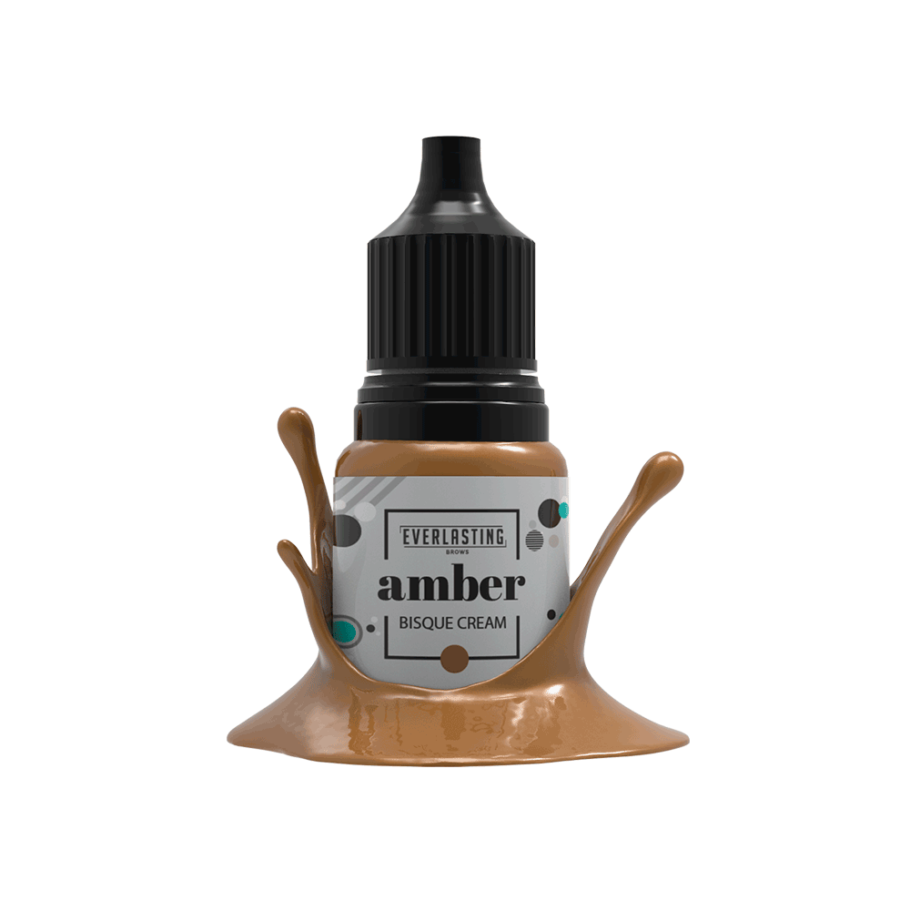 10ml bottle of Everlasting Brows Amber eyebrow pigment, a bisque cream warm light brown shade suitable for PMU and microblading procedures.
