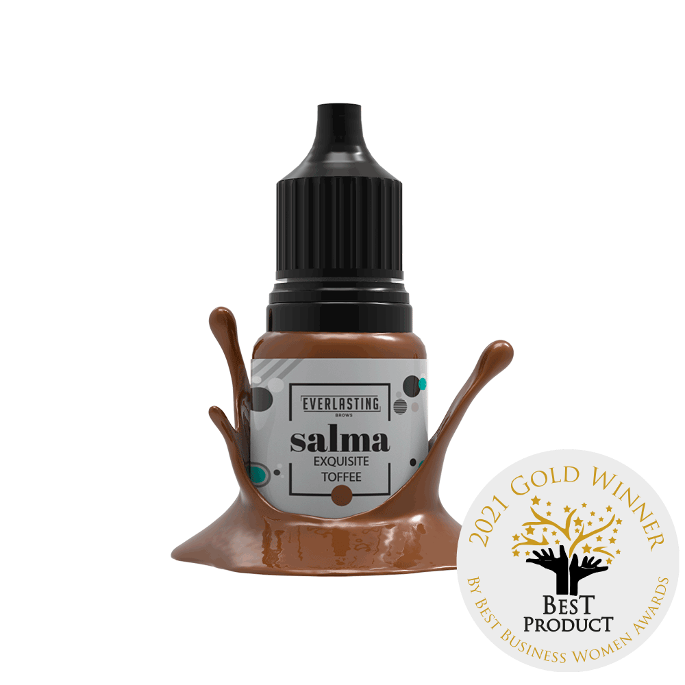 10ml bottle of Everlasting Brows Salma eyebrow pigment, an exquisite dark toffee warm brown shade suitable for PMU and microblading procedures.