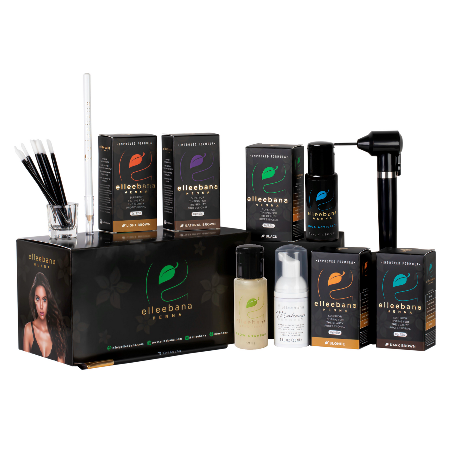 Elleebana Brow Henna Kit | 5 henna shades | All tools for offering the henna service