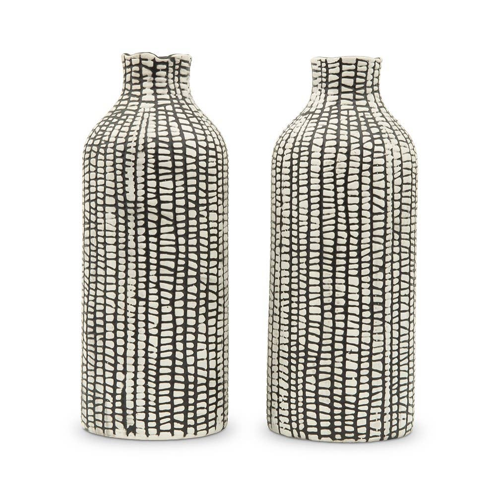 Patterned Decorative Table Vases - Set Of 2 - Black tribal
