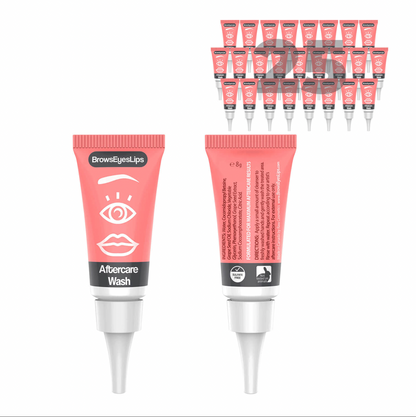 8g tube of BrowsEyesLips sulphate-free, pH-balanced PMU aftercare cleanser, enriched with grape seed oil and extract to gently clean skin before aftercare application without drying or irritation.