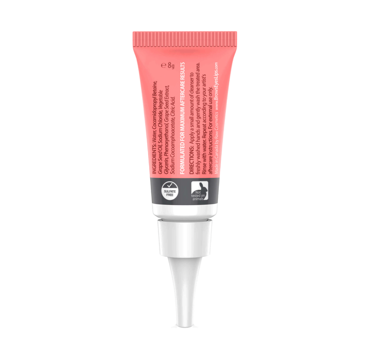 8g tube of BrowsEyesLips sulphate-free, pH-balanced PMU aftercare cleanser, enriched with grape seed oil and extract to gently clean skin before aftercare application without drying or irritation.