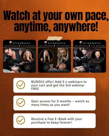 Promotional graphic for the Elleebana online webinar "Determining Lash Readiness with Flex and Set Checking," presented by Master Educator Lauren Borowski, covering timing and techniques for flex and set testing during lash lifts.
