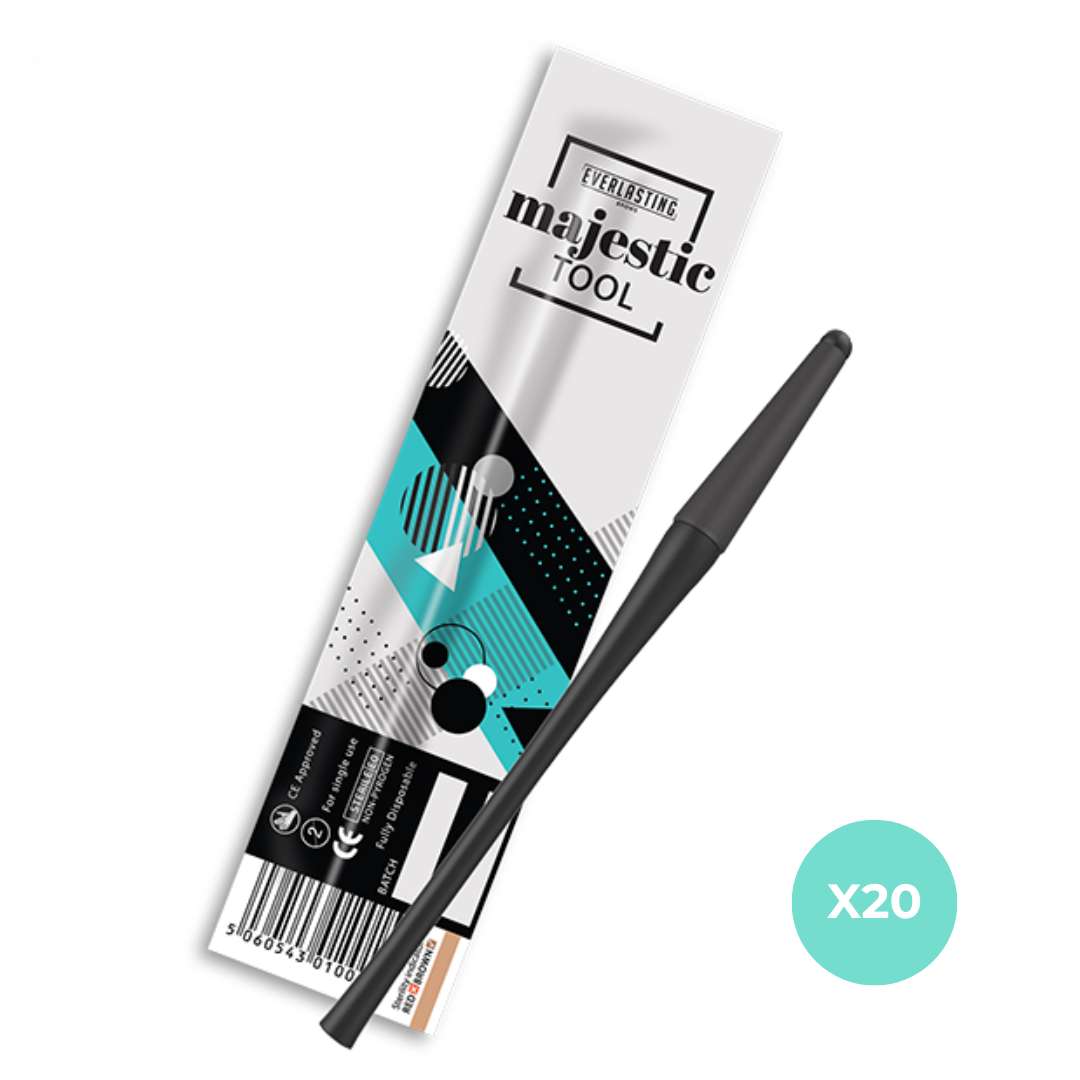 Single-use sterile microblading hand tool with a universal collet head designed to fit any standard microblading blade or shading needle pin.