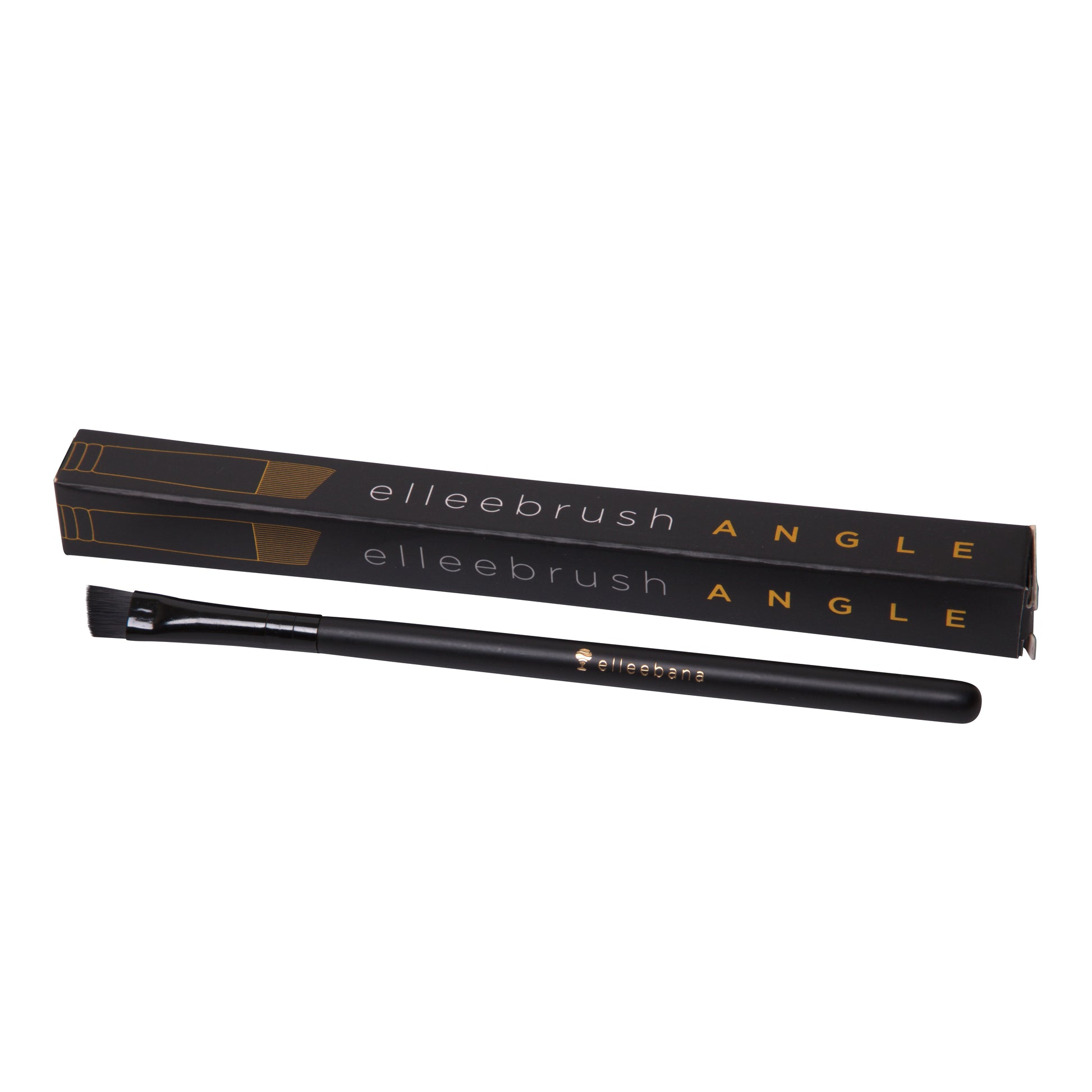ElleeBRUSH Angle Tip tool with angled synthetic bristles, designed for precise eyebrow tinting, sharp line creation, and gentle lotion removal during lash lifts and laminations.