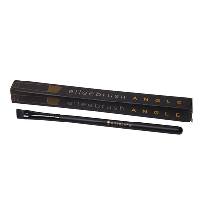 ElleeBRUSH Angle Tip tool with angled synthetic bristles, designed for precise eyebrow tinting, sharp line creation, and gentle lotion removal during lash lifts and laminations.