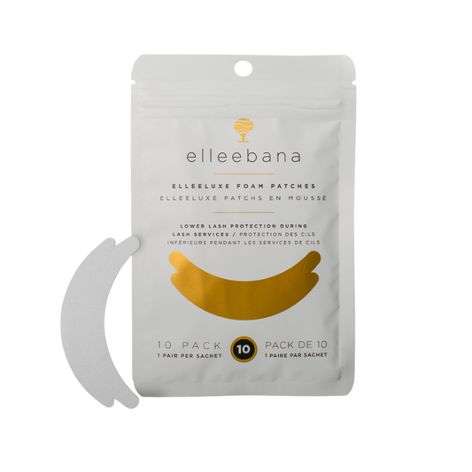 Pack of 10 white ElleeLUXE Foam Patches designed for under-eye isolation during eyelash extension and lash lift treatments.