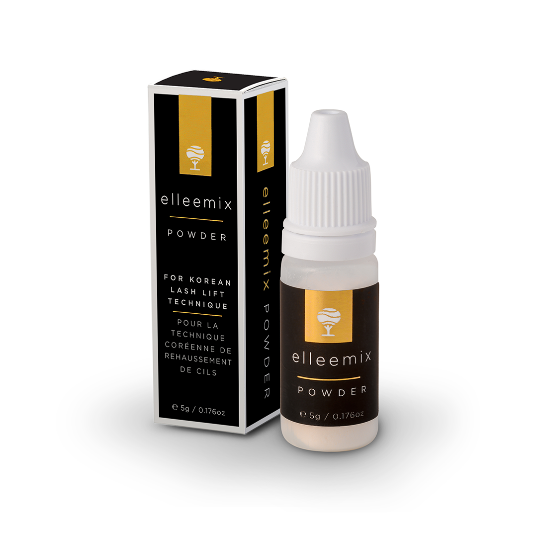 5g jar of ElleeMIX Powder formulated for thickening lash lift lotions into a creamy paste for Korean and glueless lash lift techniques.