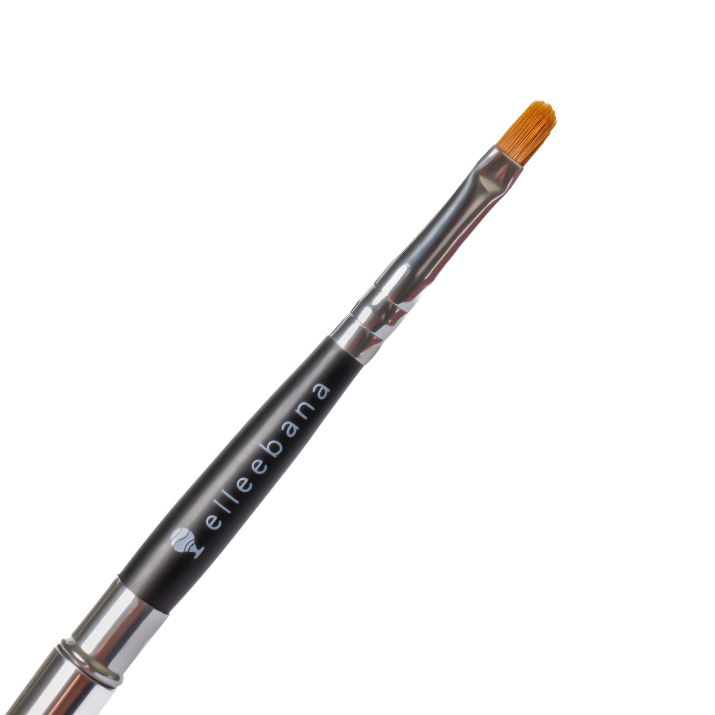A sleek Elleebana application brush with its matching protective transformer casing, resting next to professional lash and brow tinting products on a clean salon surface.