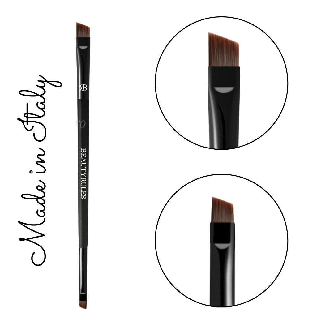 Dual-sided application brush crafted in Italy, featuring an ergonomic handle for precise brow makeup, tinting, lash lift lotion, and henna placement.