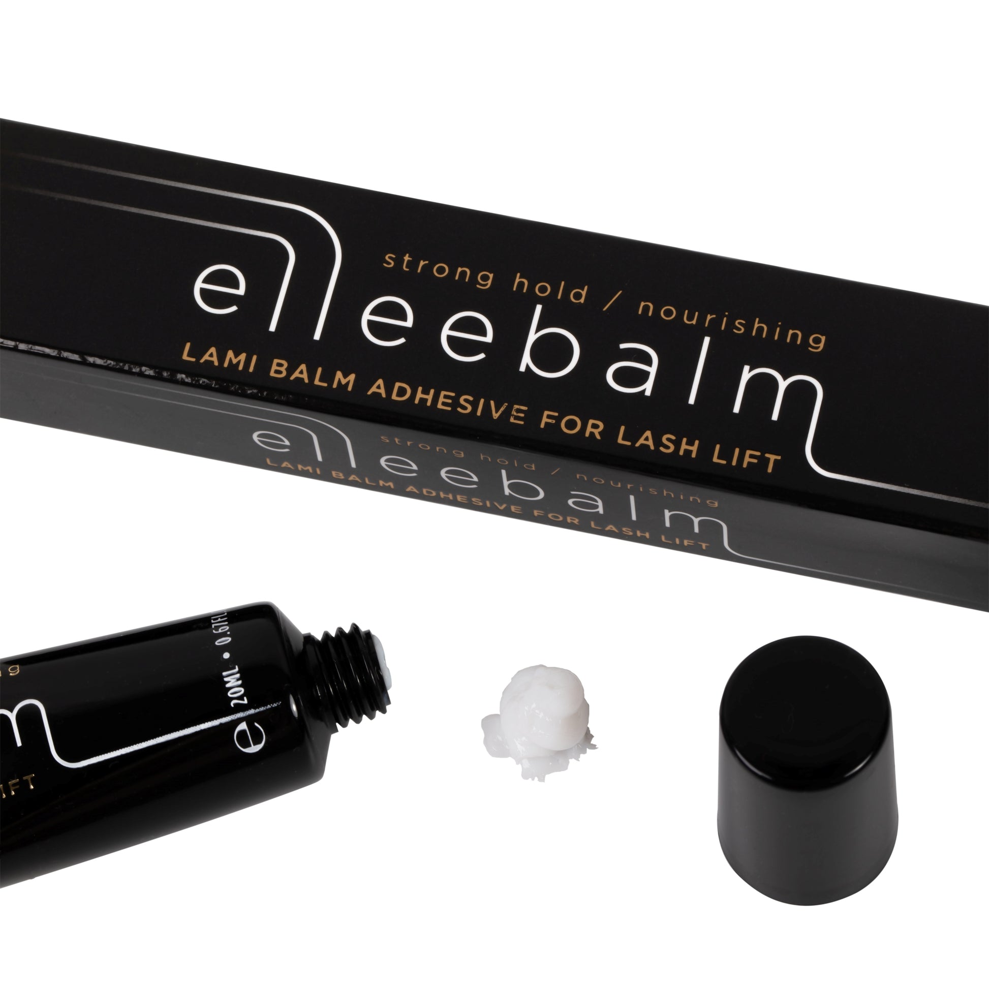 20ml jar of Elleebana Ellee-Balm vegan lami balm adhesive, formulated with amino acids, plant proteins, and jojoba oil to secure lashes during lift services without interfering with lotion processing time.