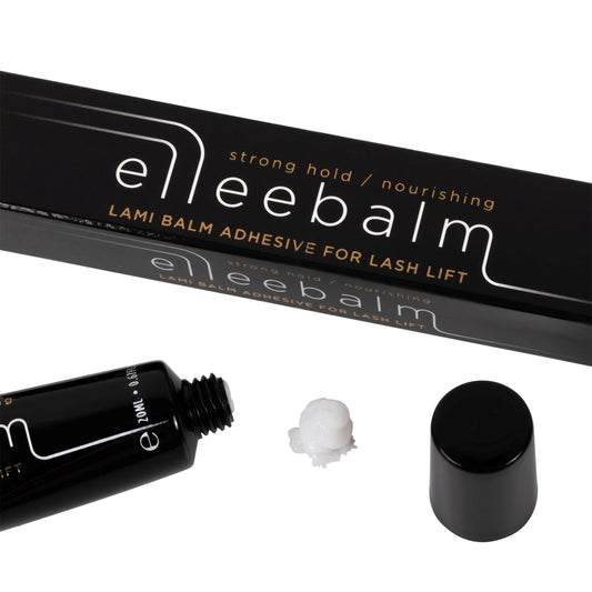 20ml jar of Elleebana Ellee-Balm vegan lami balm adhesive, formulated with amino acids, plant proteins, and jojoba oil to secure lashes during lift services without interfering with lotion processing time.