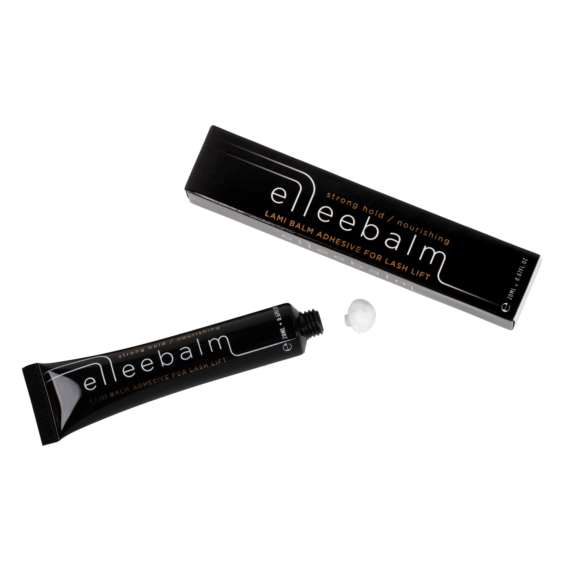 20ml jar of Elleebana Ellee-Balm vegan lami balm adhesive, formulated with amino acids, plant proteins, and jojoba oil to secure lashes during lift services without interfering with lotion processing time.