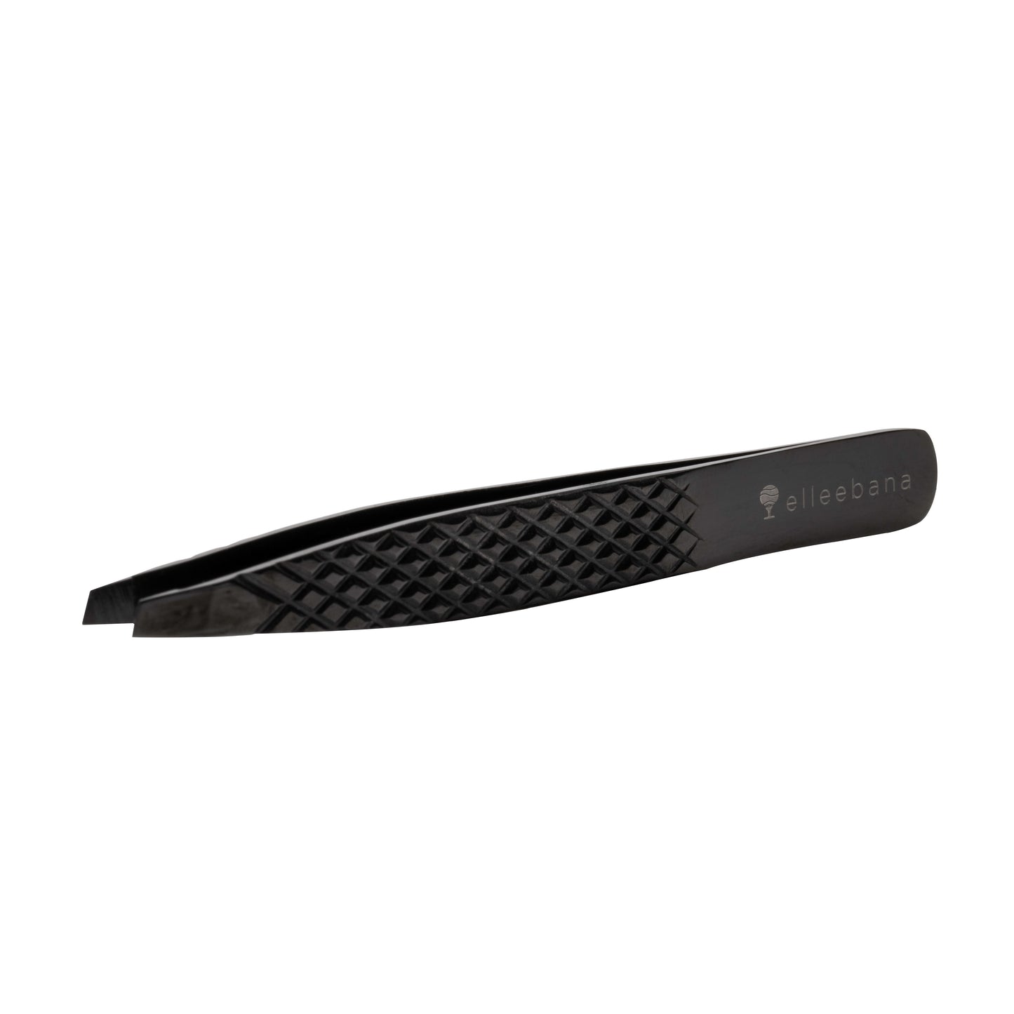 Professional Elleebana Ellee-Brow tweezers featuring a diamond grip and light tension design, presented in a protective ziplock storage case.