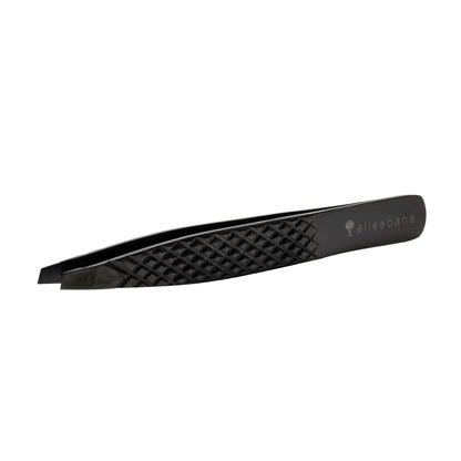 Professional Elleebana Ellee-Brow tweezers featuring a diamond grip and light tension design, presented in a protective ziplock storage case.