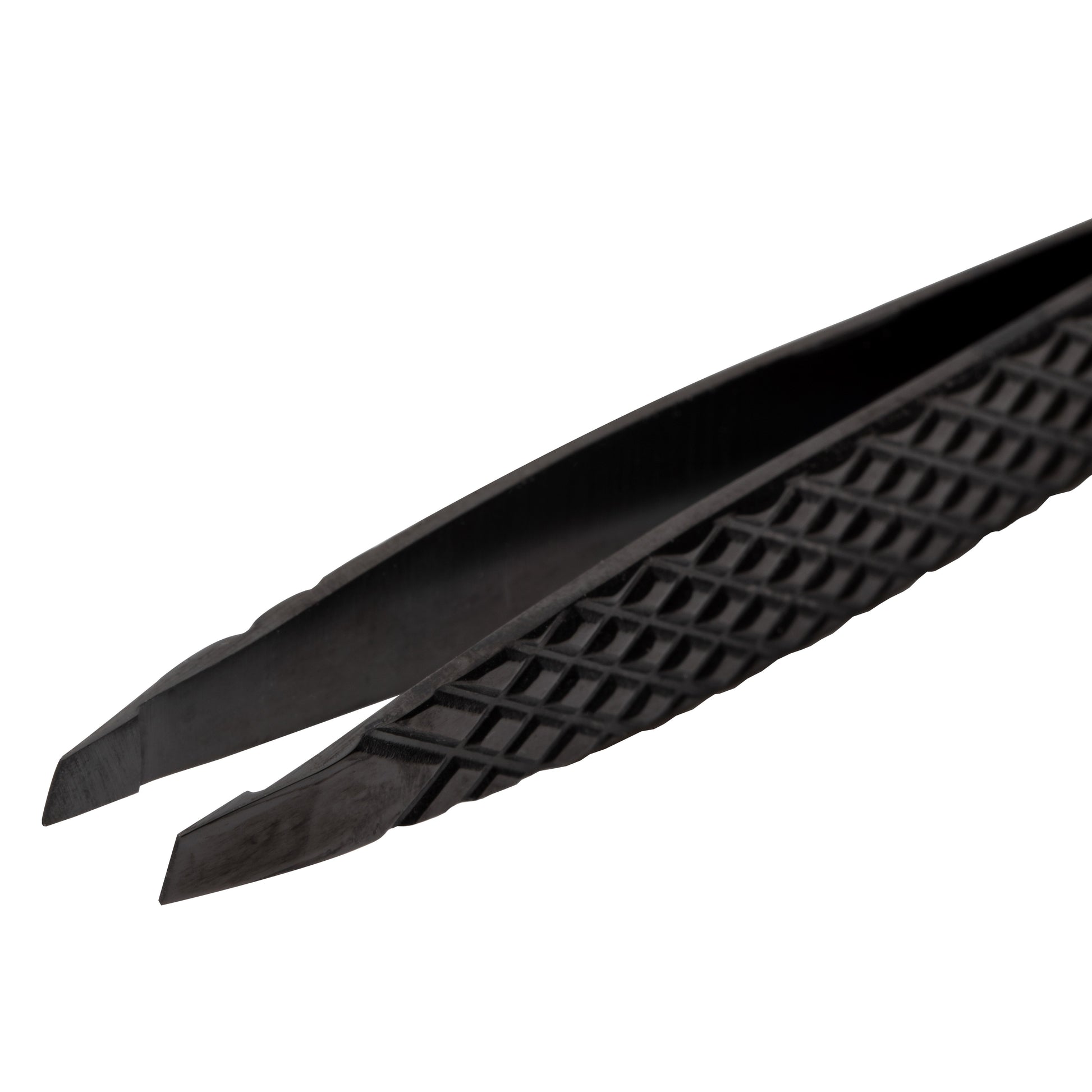 Professional Elleebana Ellee-Brow tweezers featuring a diamond grip and light tension design, presented in a protective ziplock storage case.
