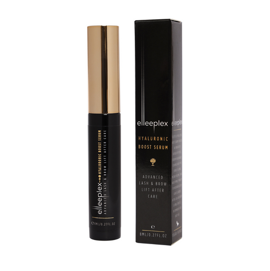 8ml bottle of Elleebana Elleeplex Hyaluronic Boost Serum, an Italian-made post-lift lash and brow serum formulated with sodium hyaluronate, peptides, and provitamin B5 for hydration and volume.