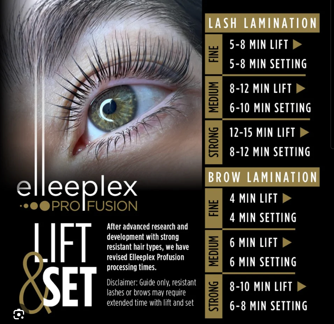  Pack of 10 lifting and 10 setting single-use lotion sachets for Elleebana Elleeplex Profusion lash lifting and brow lamination, featuring a vegan, TGA-free, cysteamine-based formula made in Australia.