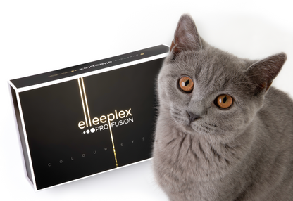 Complete Elleeplex Profusion Lash and Brow Tint Kit including 8 tint shades (black, blue-black, deep brown, light brown, honey brown, graphite, violet, auburn), cream oxidant, eye shields, protective balm, makeup remover, mixing dish, and application tools.