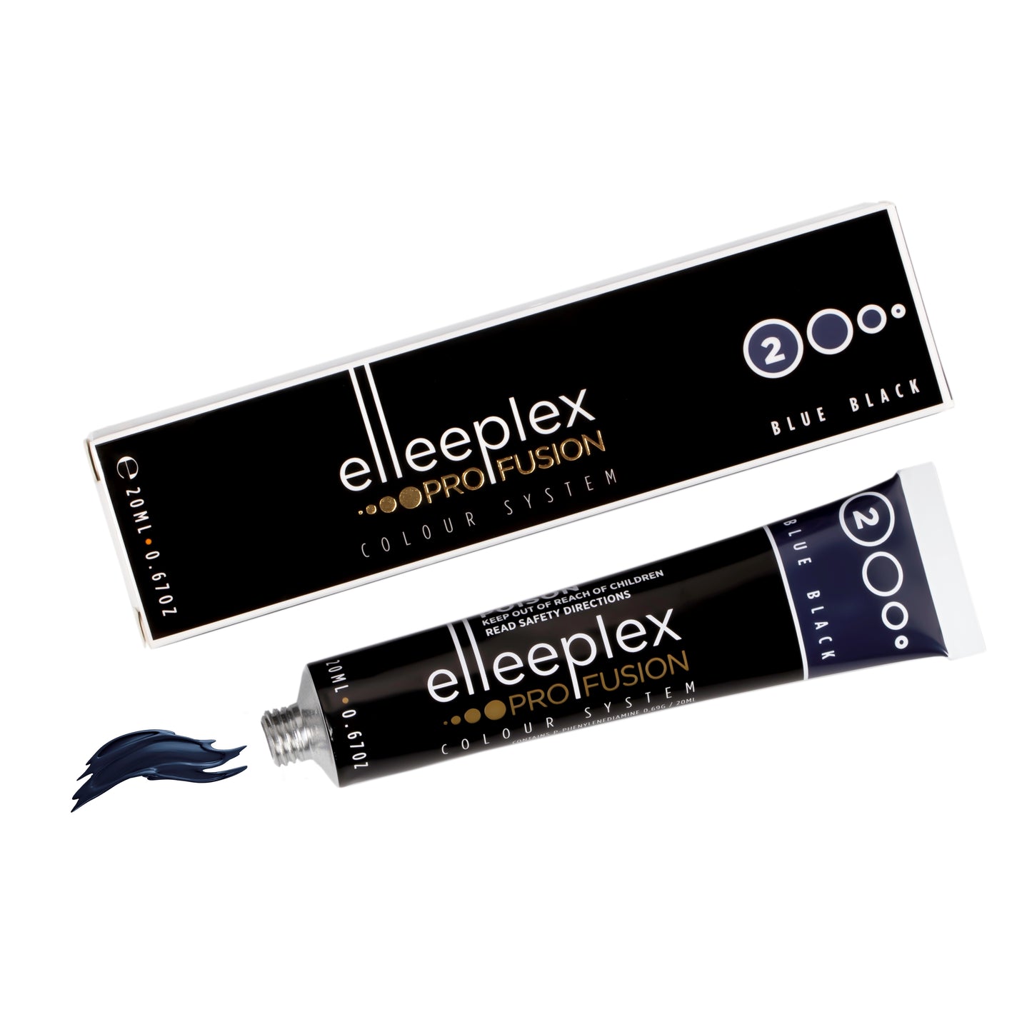 A range of 8 squeeze tubes of Swiss-made Elleebana Elleeplex Profusion lash and brow tints, available in various shades including Black, Blue Black, Graphite, Deep Brown, Light Brown, Honey Brown, Auburn, and Violet.
