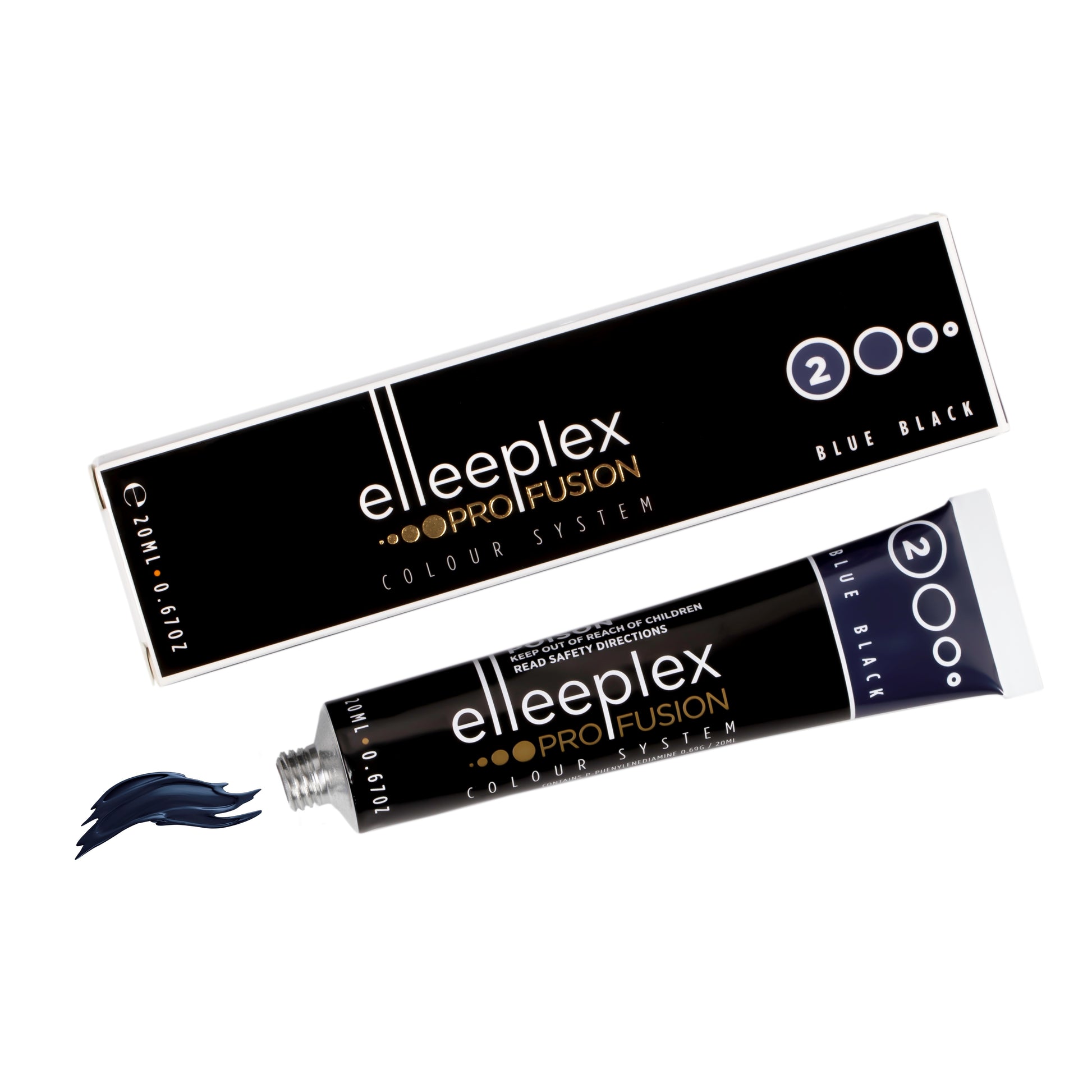 A range of 8 squeeze tubes of Swiss-made Elleebana Elleeplex Profusion lash and brow tints, available in various shades including Black, Blue Black, Graphite, Deep Brown, Light Brown, Honey Brown, Auburn, and Violet.