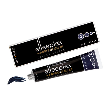 A range of 8 squeeze tubes of Swiss-made Elleebana Elleeplex Profusion lash and brow tints, available in various shades including Black, Blue Black, Graphite, Deep Brown, Light Brown, Honey Brown, Auburn, and Violet.