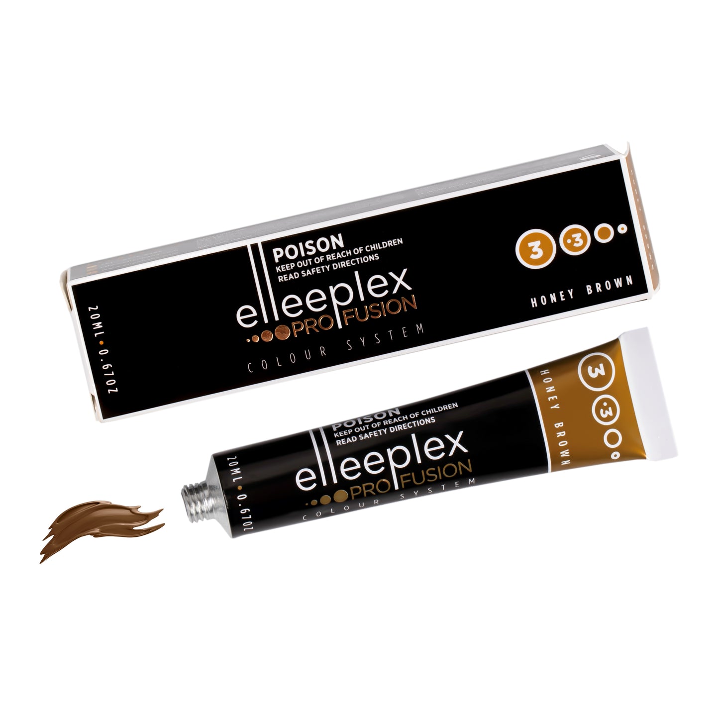A range of 8 squeeze tubes of Swiss-made Elleebana Elleeplex Profusion lash and brow tints, available in various shades including Black, Blue Black, Graphite, Deep Brown, Light Brown, Honey Brown, Auburn, and Violet.