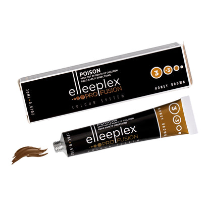 A range of 8 squeeze tubes of Swiss-made Elleebana Elleeplex Profusion lash and brow tints, available in various shades including Black, Blue Black, Graphite, Deep Brown, Light Brown, Honey Brown, Auburn, and Violet.