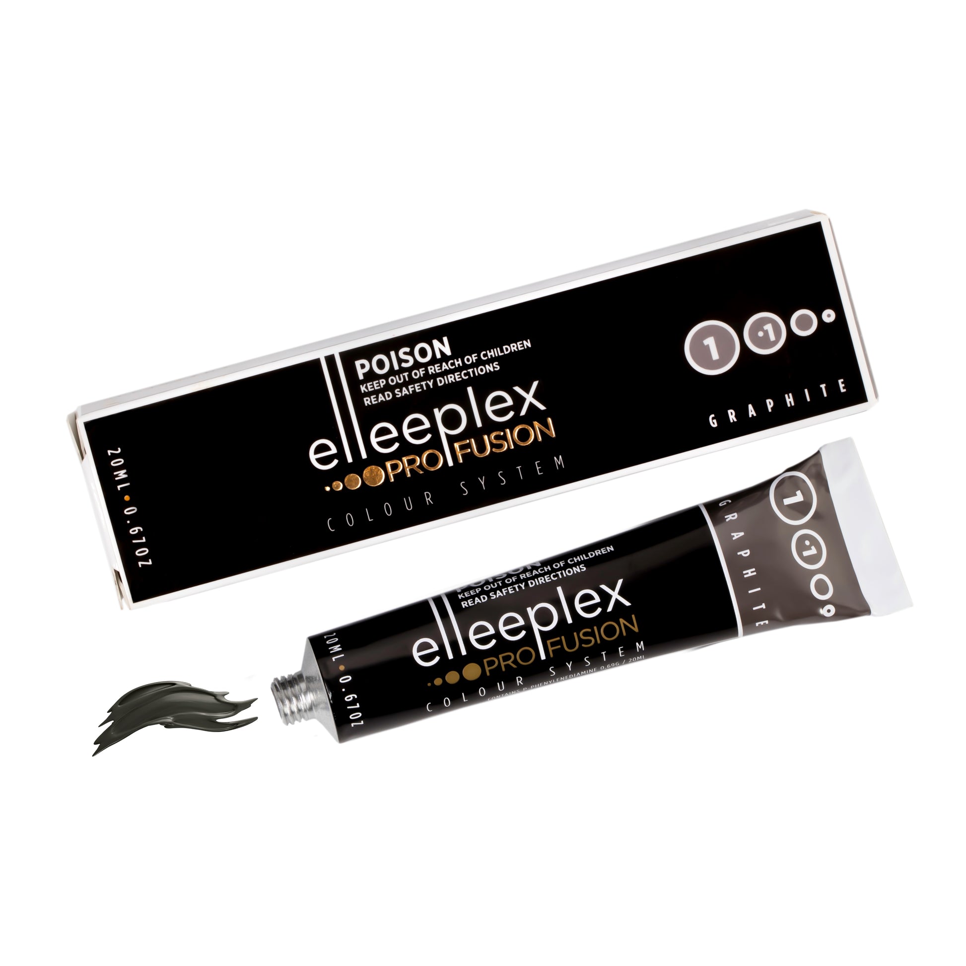A range of 8 squeeze tubes of Swiss-made Elleebana Elleeplex Profusion lash and brow tints, available in various shades including Black, Blue Black, Graphite, Deep Brown, Light Brown, Honey Brown, Auburn, and Violet.