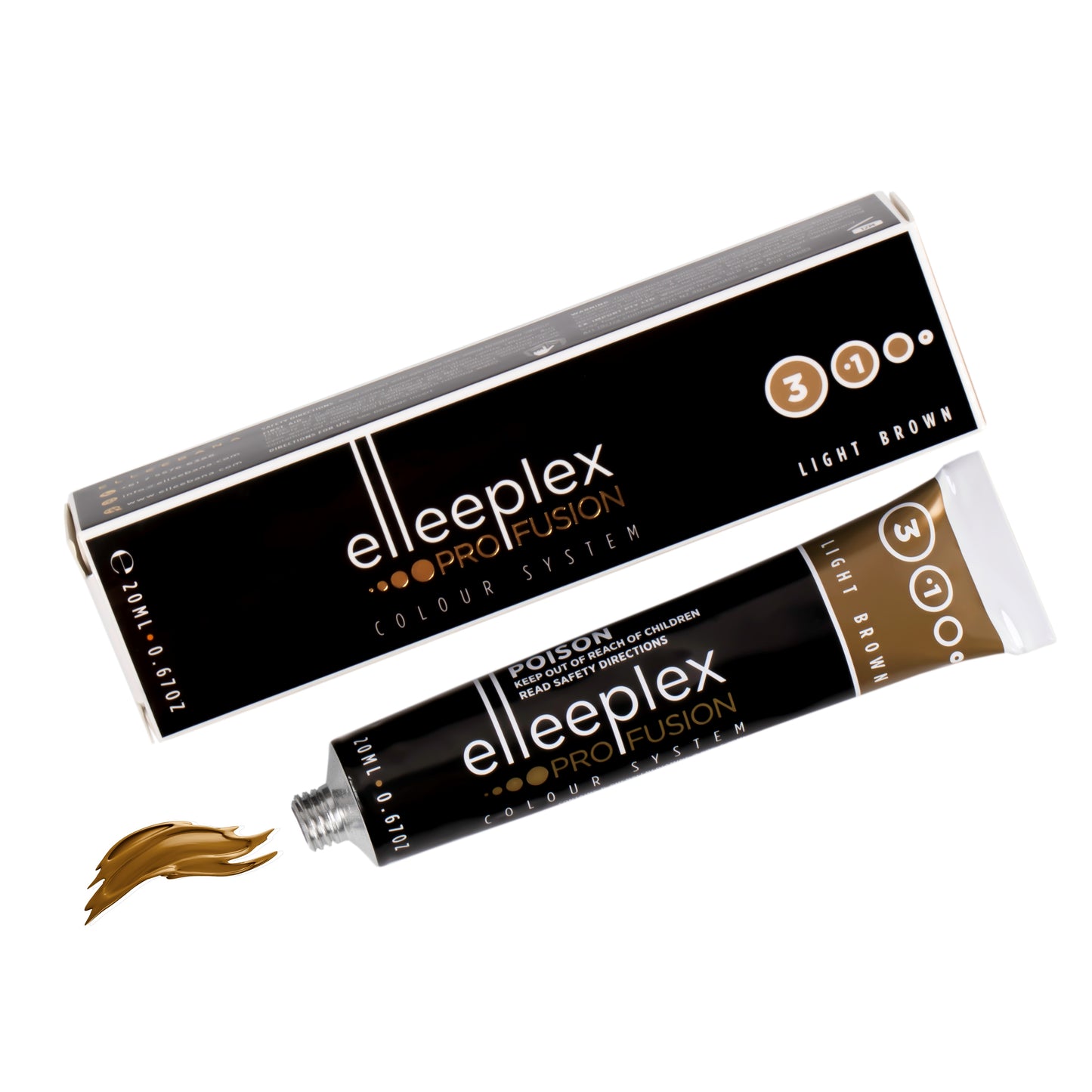 A range of 8 squeeze tubes of Swiss-made Elleebana Elleeplex Profusion lash and brow tints, available in various shades including Black, Blue Black, Graphite, Deep Brown, Light Brown, Honey Brown, Auburn, and Violet.