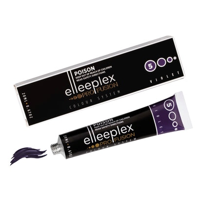 A range of 8 squeeze tubes of Swiss-made Elleebana Elleeplex Profusion lash and brow tints, available in various shades including Black, Blue Black, Graphite, Deep Brown, Light Brown, Honey Brown, Auburn, and Violet.