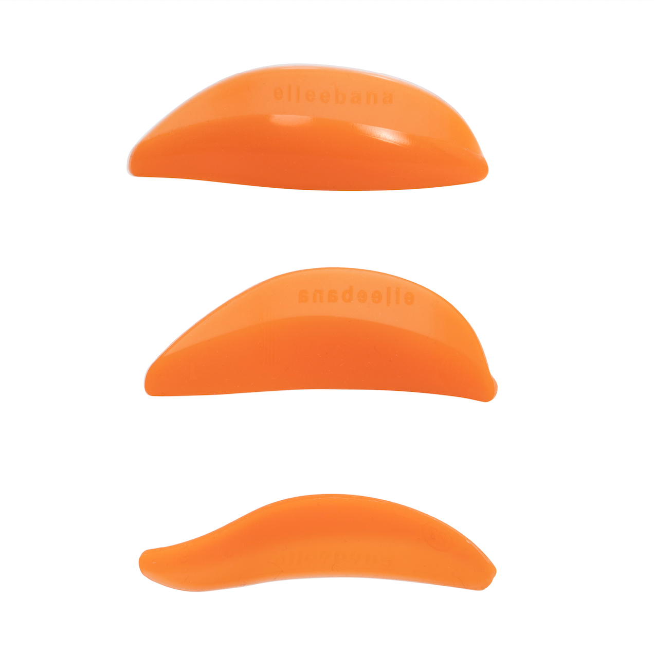 Set of ultra-soft, glueless Elleebana Flex Shields silicone lash lift rods, designed with left and right side markings for custom eye-fitting without eyelid adhesive.