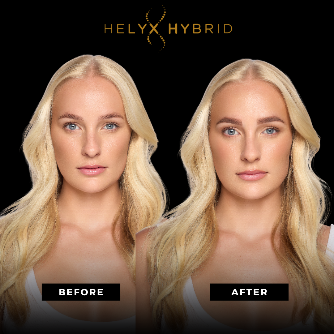 Elleebana Helyx Hybrid Dye starter kit, including various dye shades and developer products, arranged alongside official course training materials.