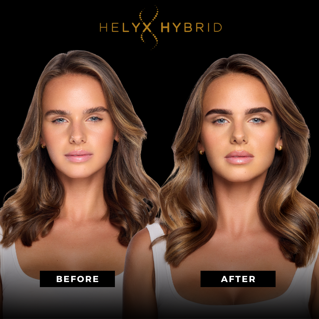 Elleebana Helyx Hybrid Dye starter kit, including various dye shades and developer products, arranged alongside official course training materials.