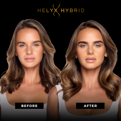 Elleebana Helyx Hybrid Dye starter kit, including various dye shades and developer products, arranged alongside official course training materials.
