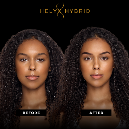 Elleebana Helyx Hybrid Dye starter kit, including various dye shades and developer products, arranged alongside official course training materials.