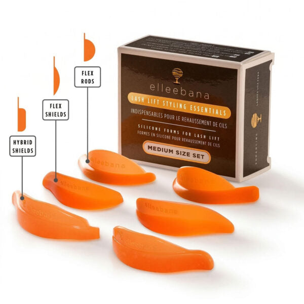 Elleebana Medium Flex Trio Pack containing pairs of medium-sized Flex Rods, Flex Shields, and Flex Hybrid Shields crafted from flexible silicone with tree tab grips.
