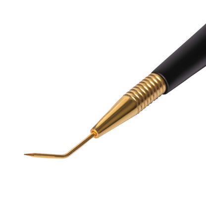 Dual-ended Elleebana Precision Lifter tool featuring a 16-tooth Japanese stainless-steel comb head and an angled precision isolation tip.