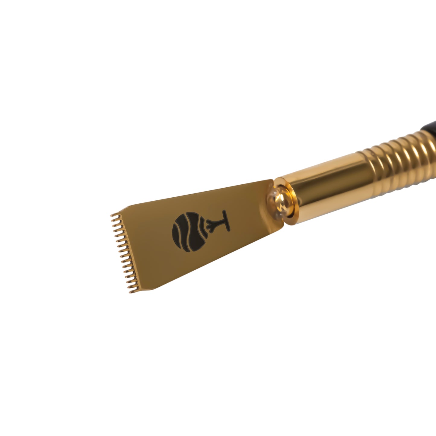 Dual-ended Elleebana Precision Lifter tool featuring a 16-tooth Japanese stainless-steel comb head and an angled precision isolation tip.