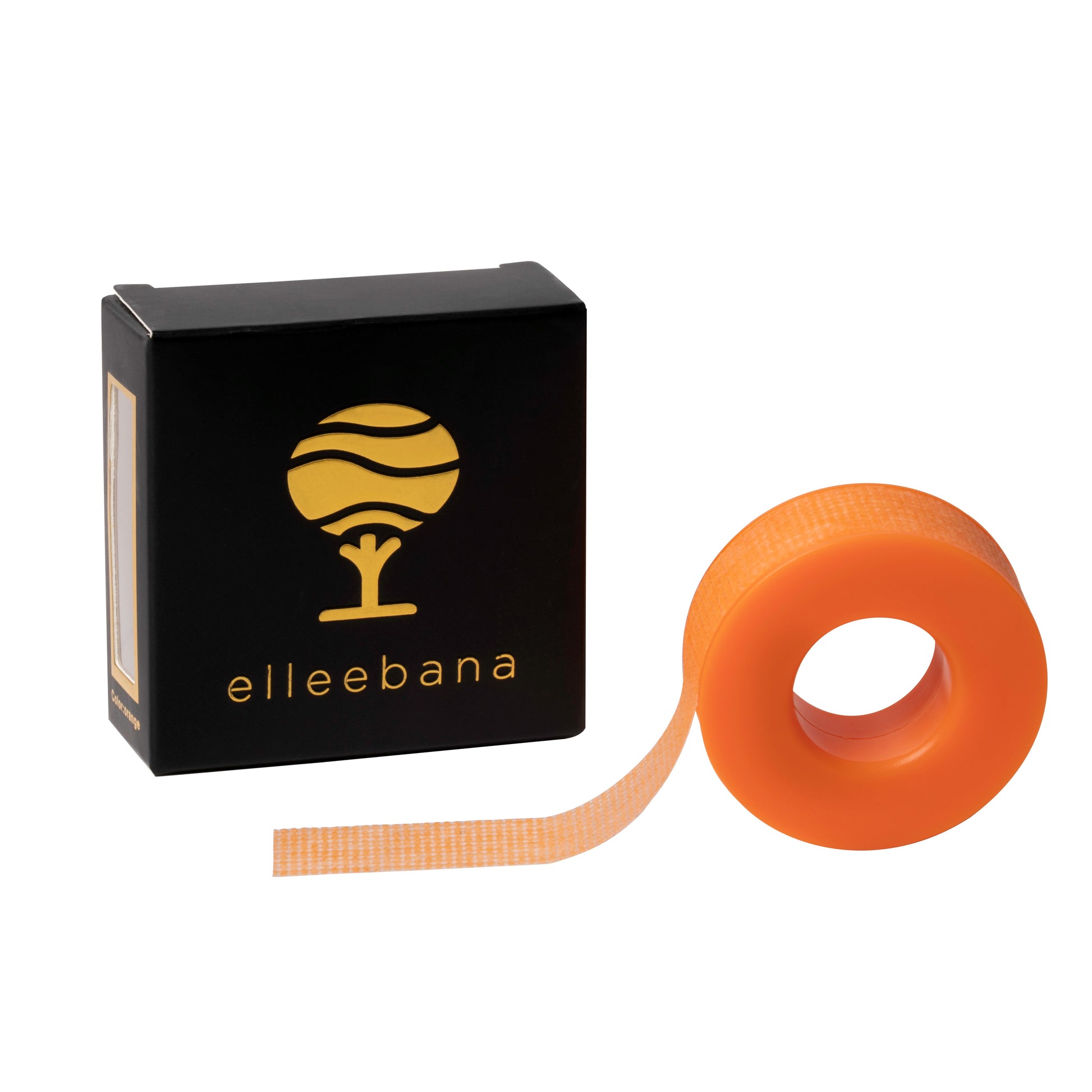 Roll of hypoallergenic 3.6m Elleebana signature orange silicone lash tape, designed for precise tension, layering, and lash insulation during lash lift and extension services.