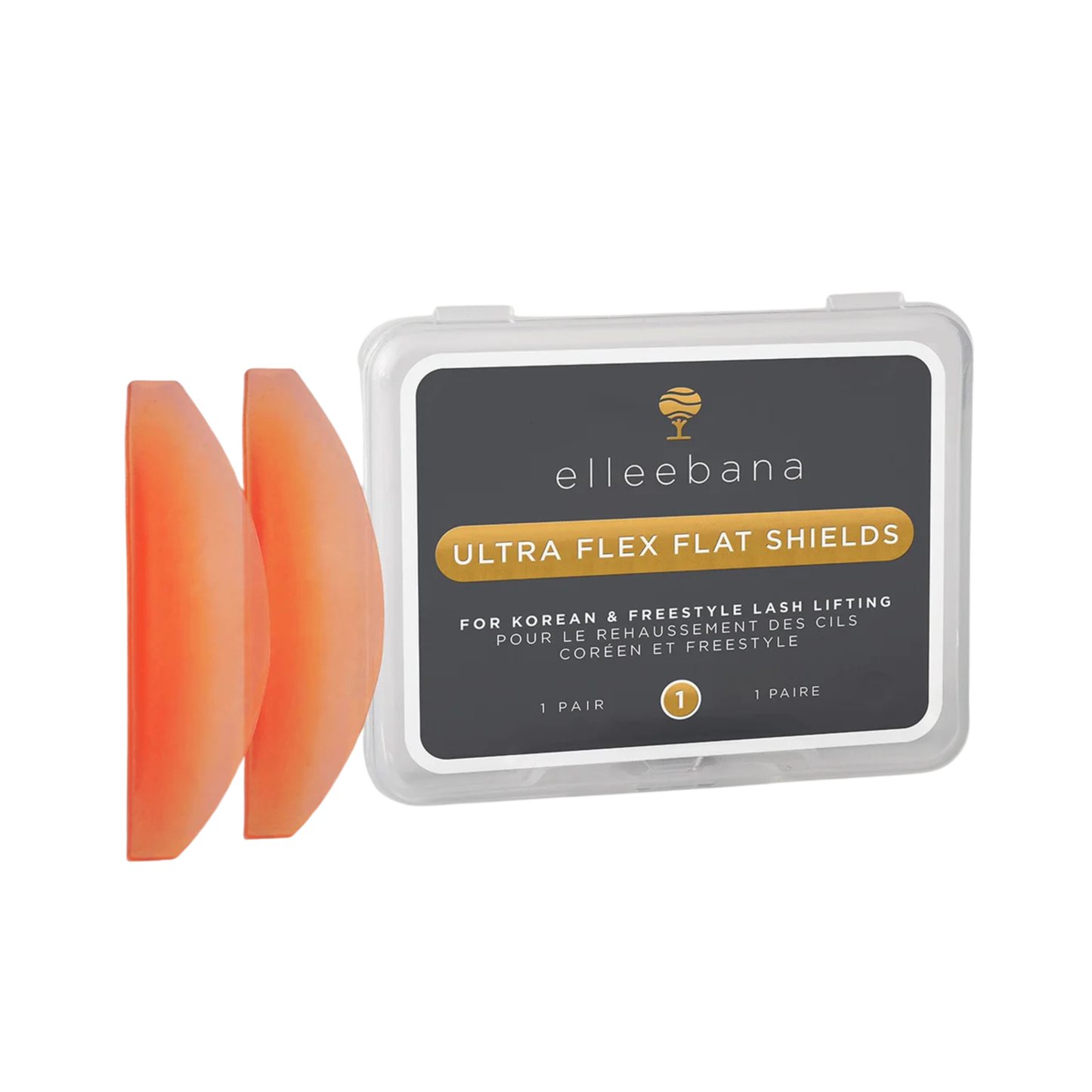 Pair of soft, flexible silicone Ultra Flex Flat Shields engineered for Korean and freestyle lash lifting step 1 lotion processing.