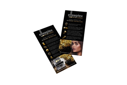 Pack of 50 Elleeplex ProFusion client aftercare leaflets detailing post-treatment care instructions for lash lifts and brow laminations.
