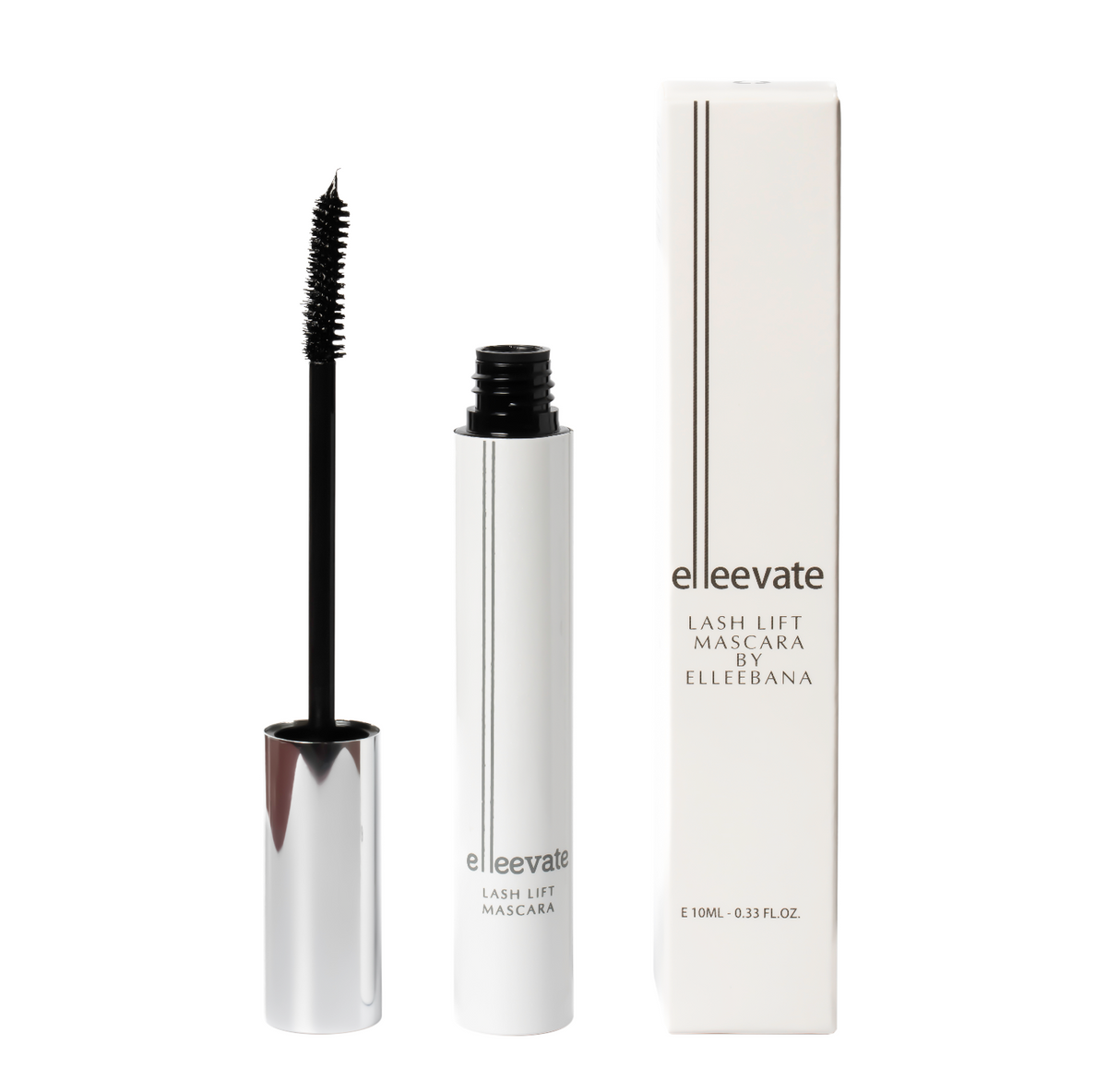 Elleevate Lash Lift Mascara 10ml tube and packaging box by Elleebana for natural lash strengthening and post-lift enhancement.