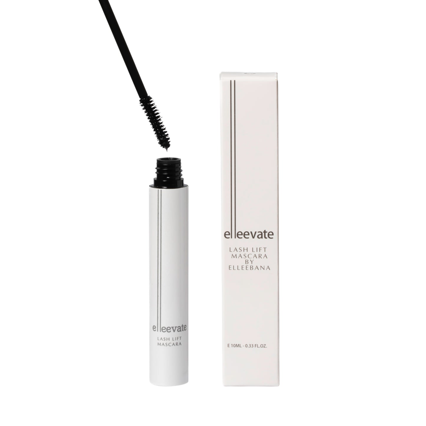Elleevate Lash Lift Mascara 10ml tube and packaging box by Elleebana for natural lash strengthening and post-lift enhancement.