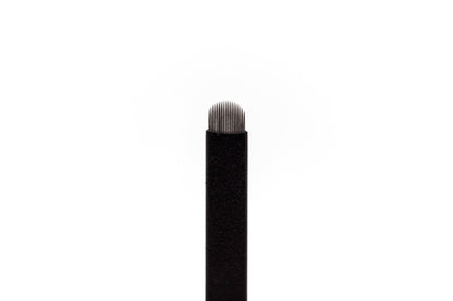 Pack of sterile, individually wrapped 0.15mm U-shape double-sharpened stainless steel nano microblading blades, designed for advanced technicians to create curved, ultra-fine hair strokes and precise top-ups.