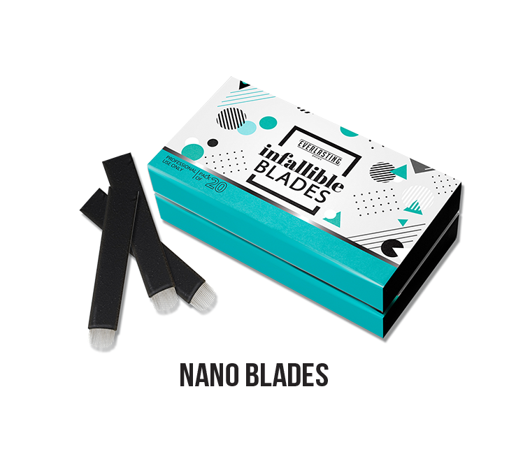 Pack of sterile, individually wrapped 0.15mm U-shape double-sharpened stainless steel nano microblading blades, designed for advanced technicians to create curved, ultra-fine hair strokes and precise top-ups.