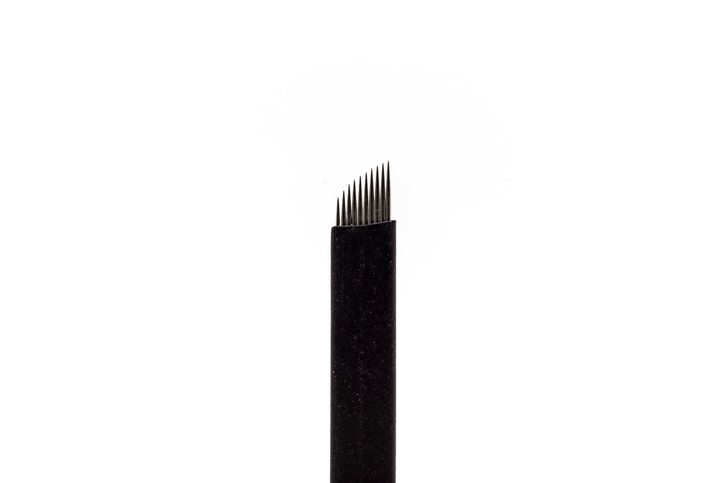 Pack of sterile, individually wrapped 0.25mm 10-pin double-sharpened stainless steel microblading blades, designed for imitating natural hair strokes on coarse hair across various brow shapes.