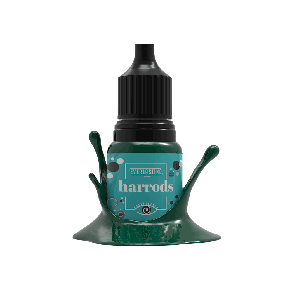 10ml bottle of Everlasting Brows Forest Green eyeliner pigment, a rich forest green shade designed for classic and shaded eyeliner PMU procedures using machine or manual techniques.