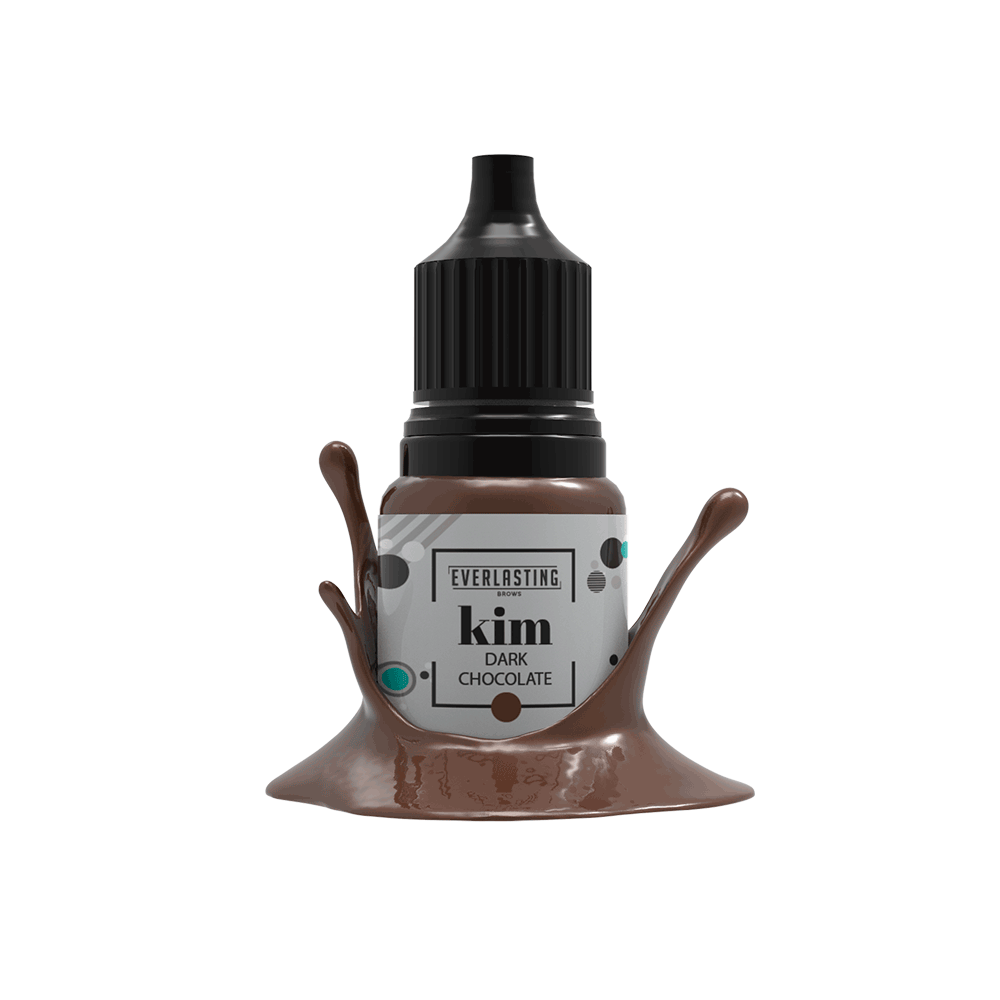 10ml bottle of Everlasting Brows Kim eyebrow pigment, a rich dark chocolate neutral brown shade suitable for PMU shading, hairstrokes, and microblading procedures.