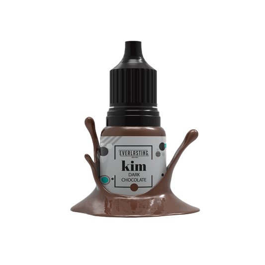 10ml bottle of Everlasting Brows Kim eyebrow pigment, a rich dark chocolate neutral brown shade suitable for PMU shading, hairstrokes, and microblading procedures.